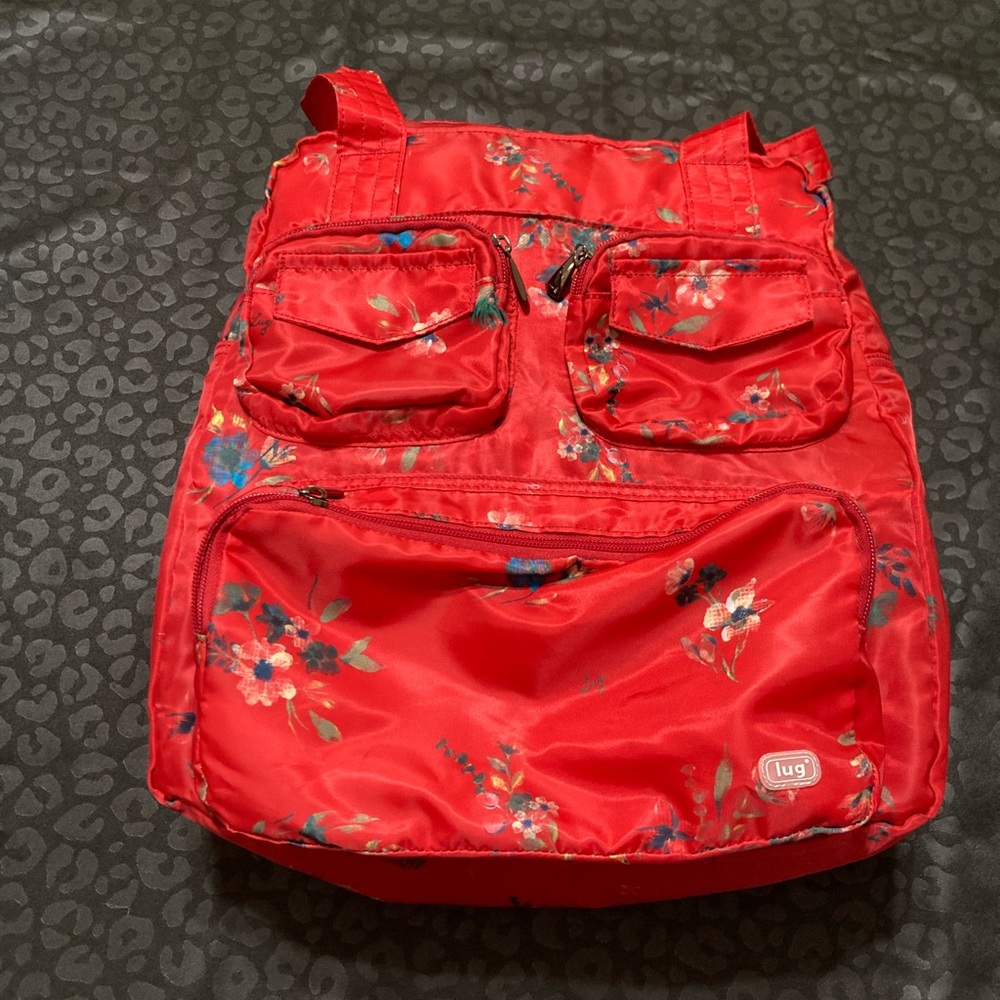 Lug Puddle jumper luggage bag red floral pattern